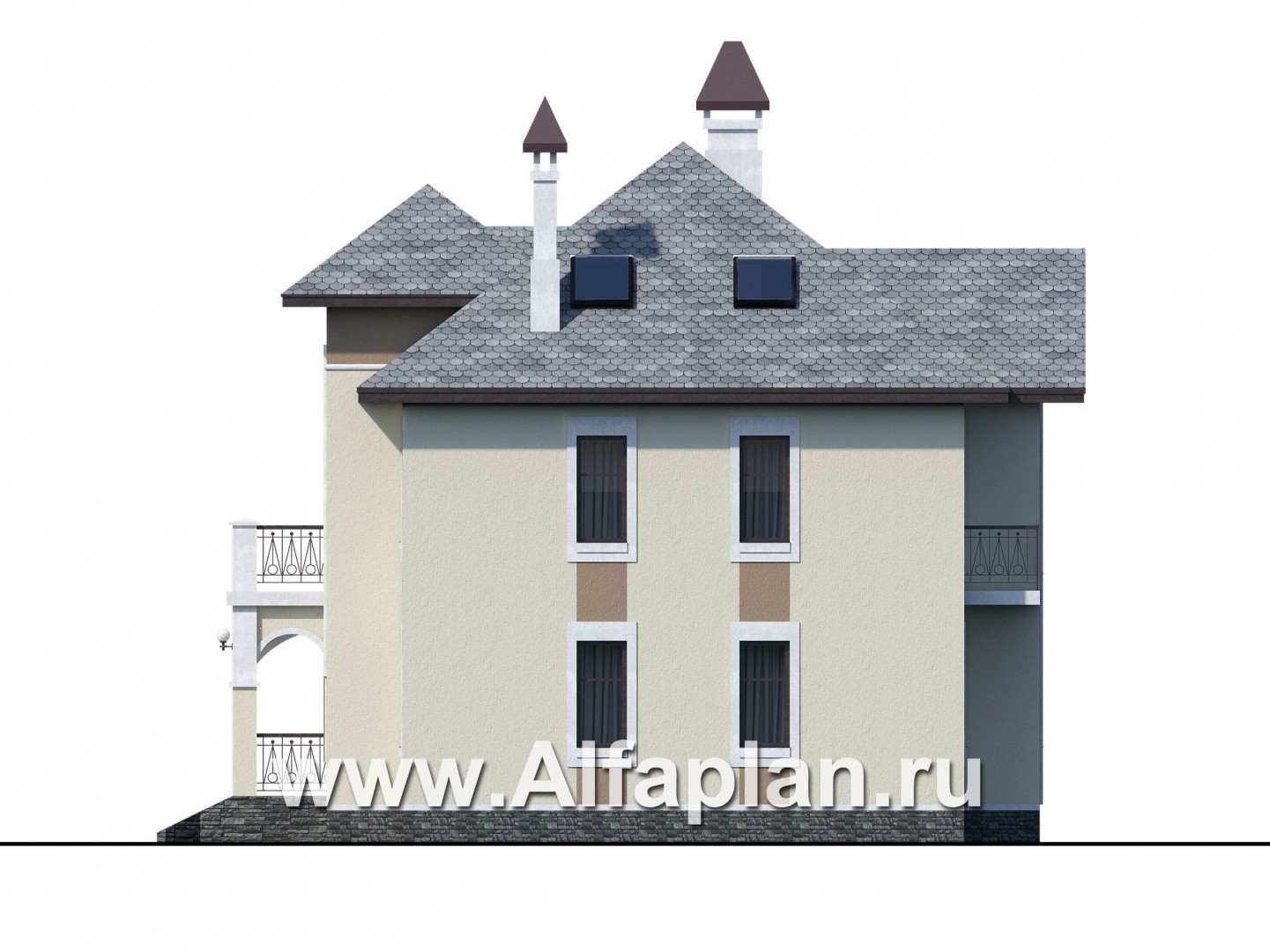 Проекты домов Альфаплан - «Разумовский» - элегантный загородный коттедж с террасой - изображение фасада №2