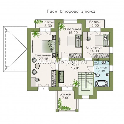 Проекты домов Альфаплан - «Разумовский» - элегантный загородный коттедж с террасой - превью плана проекта №2