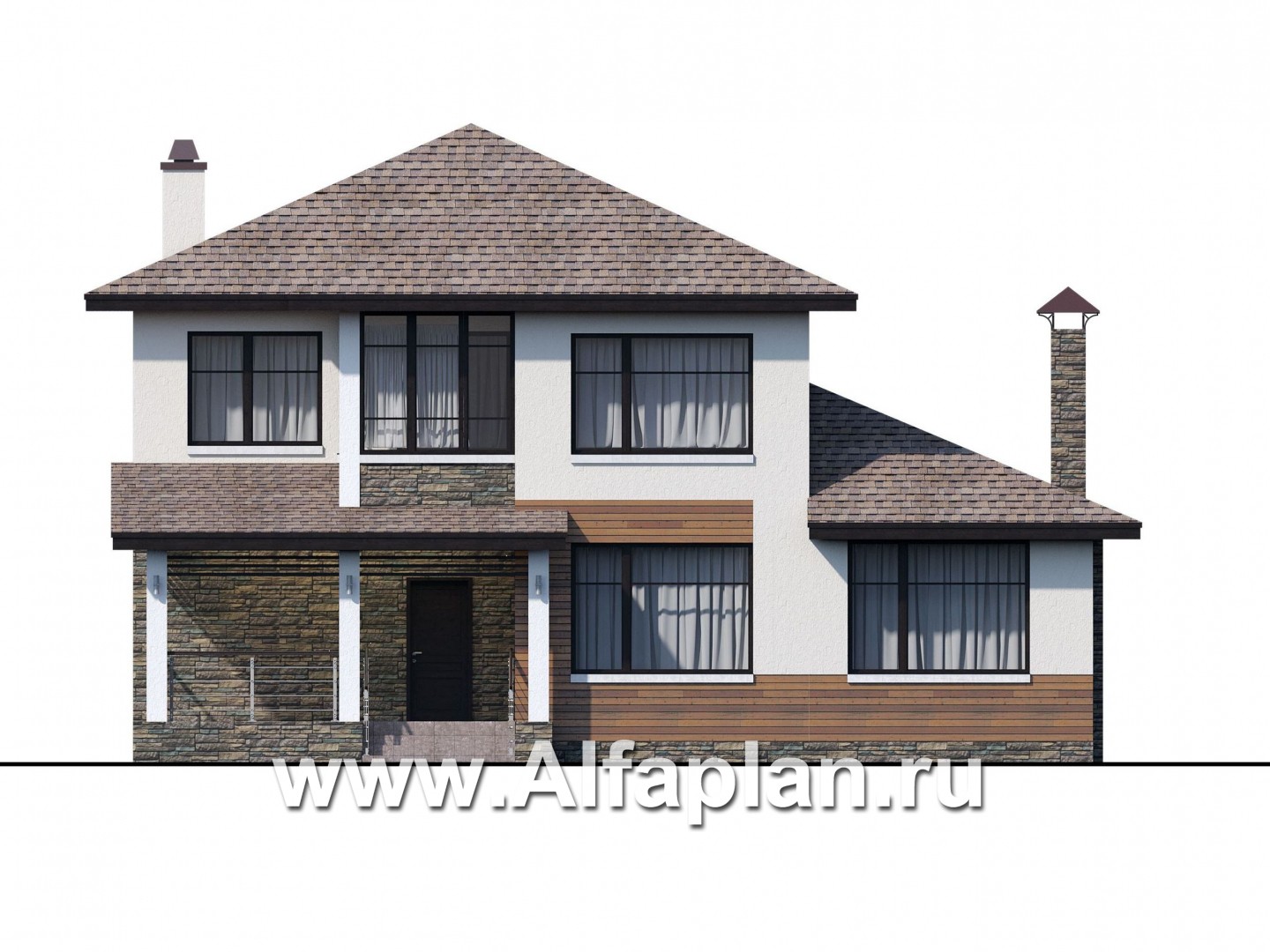 Проекты домов Альфаплан - "Одер" - стильный двухэтажный коттедж из газобетона - изображение фасада №1