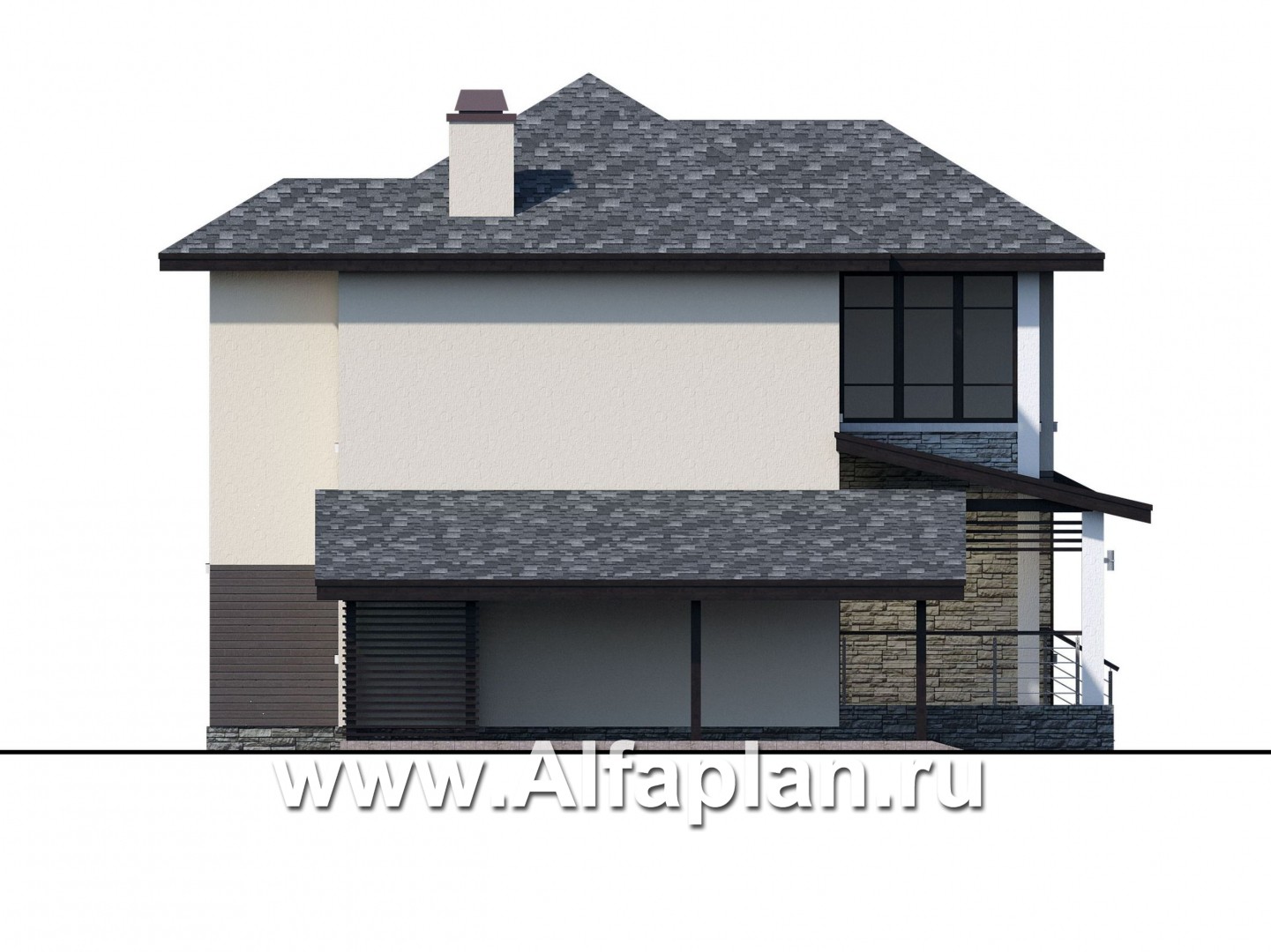 Проекты домов Альфаплан - "Одер" - стильный двухэтажный коттедж из газобетона с гаражом-навесом - изображение фасада №3