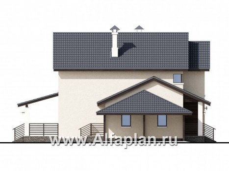 «Весна» - проект двухэтажного дома, планировка с террасой и с навесом для авто, в скандинавском стиле - превью фасада дома