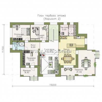 Проекты домов Альфаплан - «Арно» - классический особняк с двусветной столовой - превью плана проекта №3