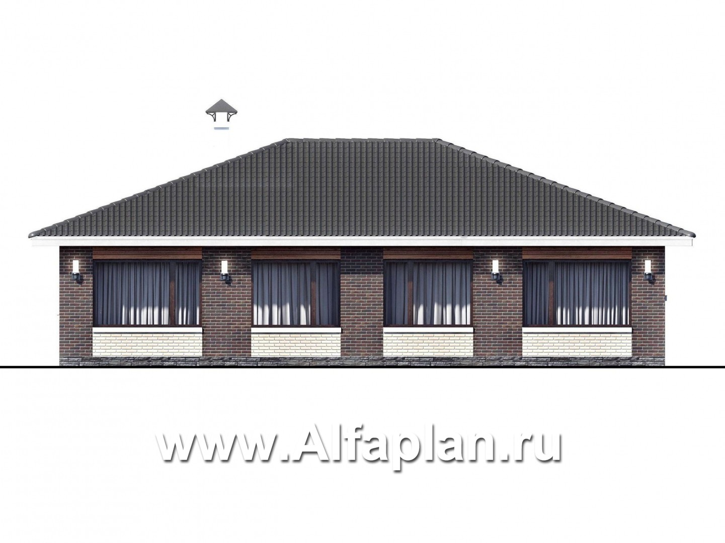 Проекты домов Альфаплан - «Леда» - одноэтажный дом с четырьмя комнатами и большой террасой - изображение фасада №4