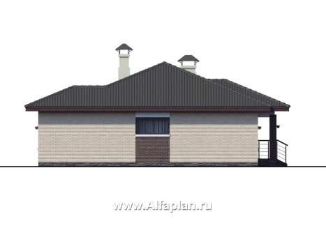 Проекты домов Альфаплан - «Леда» - одноэтажный коттедж с четырьмя комнатами и террасой - превью фасада №3