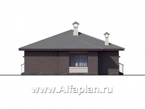 Проекты домов Альфаплан - «Волхов» - проект одноэтажного дома из кирпича, 3 спальни, планировка дома с террасой - превью фасада №2