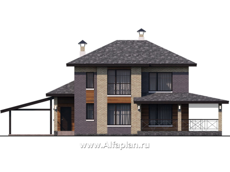 Проекты домов Альфаплан - «Стимул» - рациональный загородный дом с навесом для машины - превью фасада №1