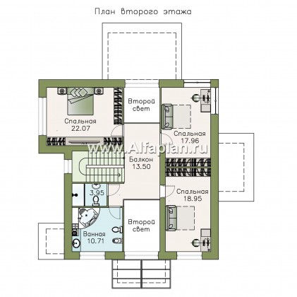 Проекты домов Альфаплан - «Мелодия света» - коттедж с двумя комнатами на первом этаже - превью плана проекта №2