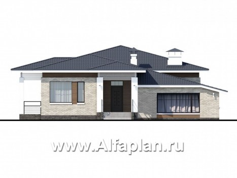Проекты домов Альфаплан - «Днестр» - одноэтажный коттедж с бильярдной и сауной - превью фасада №1