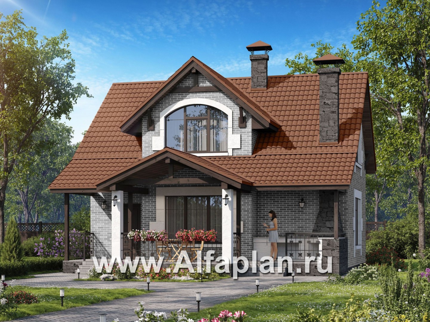 Проекты домов Альфаплан - "Отдых" - проект дома для дачи с мансардой и большой террасой - дополнительное изображение №2