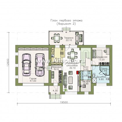 «Кассиопея» - проект дома с мансардой, с террасой, в современном стиле, сауна, гараж на 2 авто - превью план дома