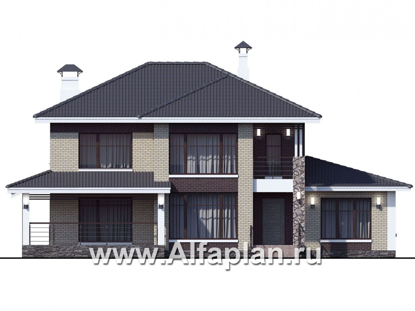 Проекты домов Альфаплан - «Саар» - современный двухэтажный дом с террасой и сауной - изображение фасада №1