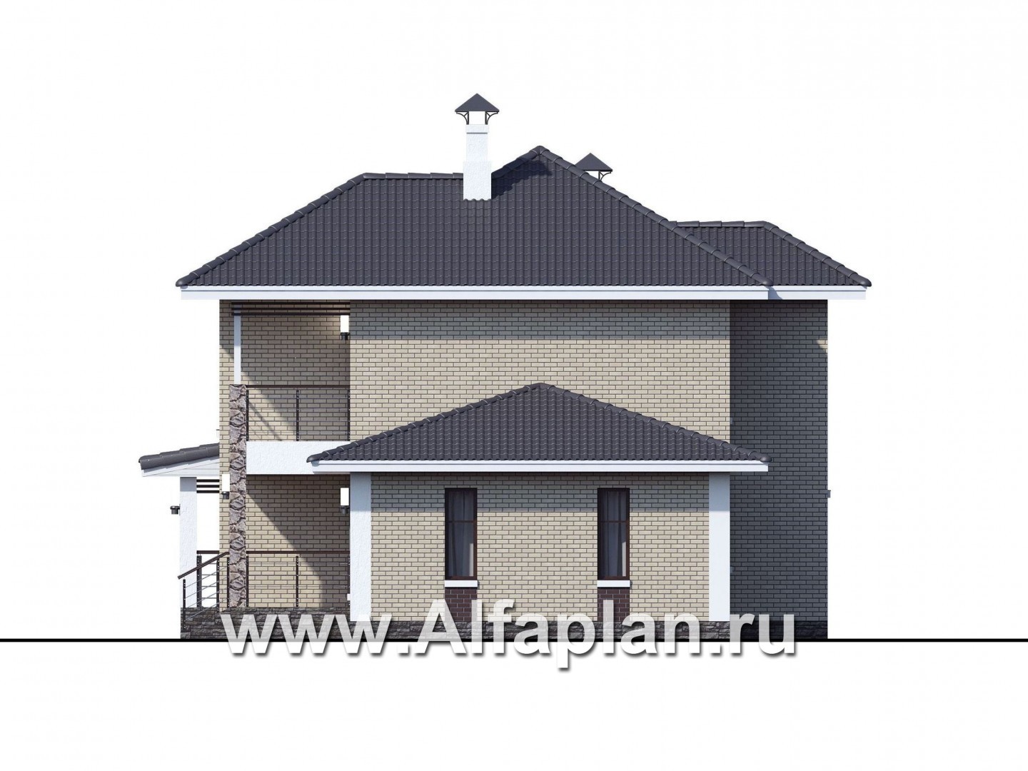 Проекты домов Альфаплан - «Саар» - современный двухэтажный дом с террасой и сауной - изображение фасада №2