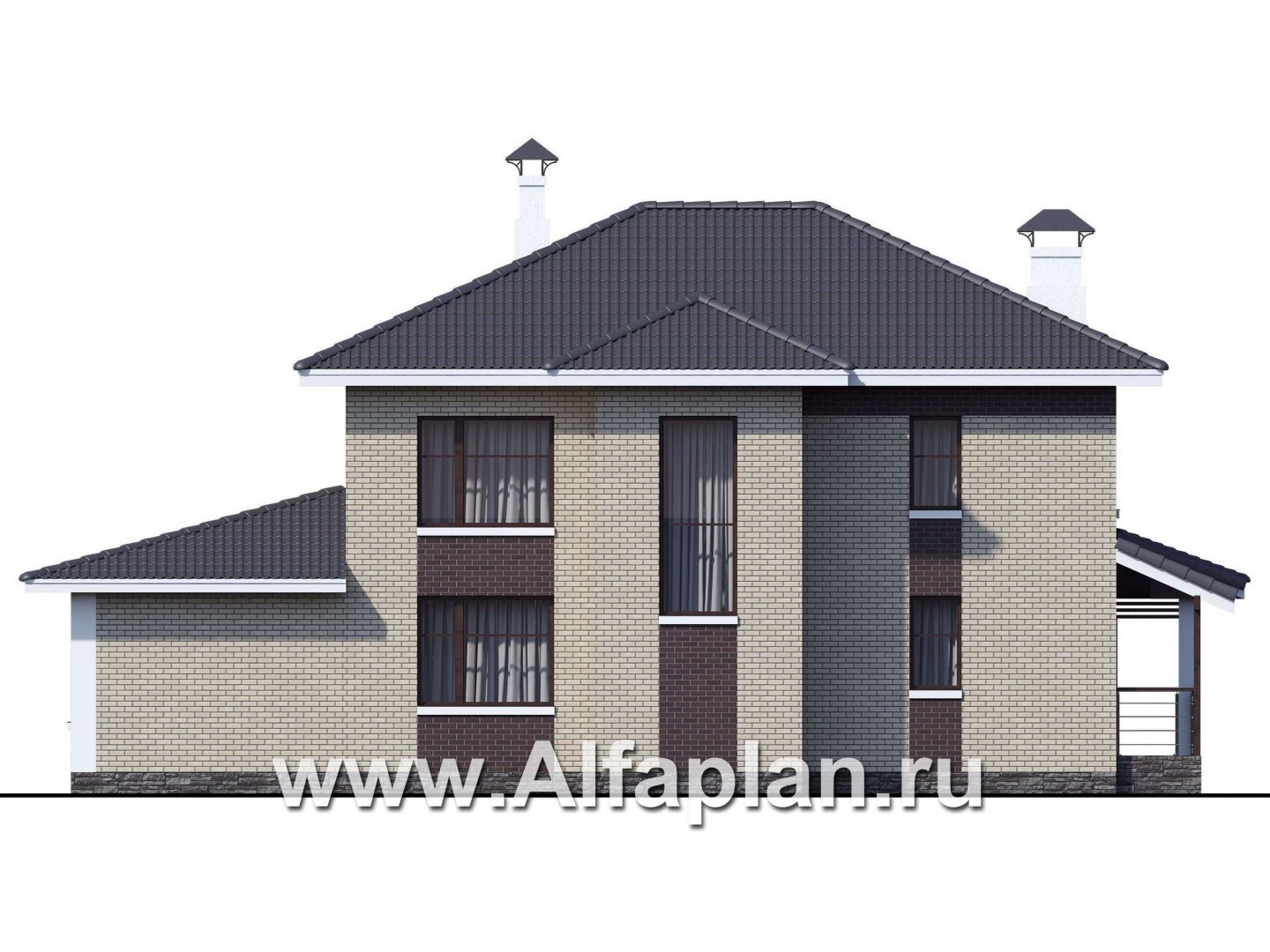 Проекты домов Альфаплан - «Саар» - современный двухэтажный дом с террасой и сауной - изображение фасада №4