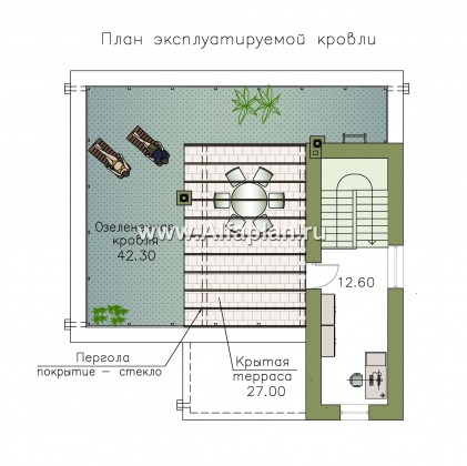 «Гоген» - проект двухэтажного дома из газобетона, с террасой, стиль баухаус с эксплуатируемой кровлей - превью план дома