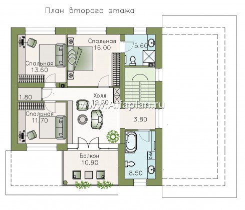 Проекты домов Альфаплан - «Пикассо» - изящный дом с террасой и балконом - превью плана проекта №2