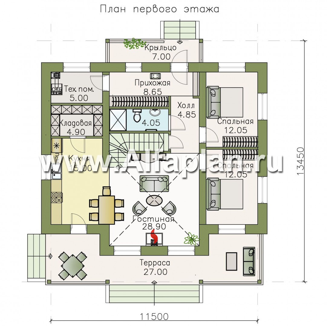 Проекты домов Альфаплан - «Моризо» - шале с двусветной гостиной - изображение плана проекта №1