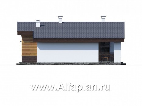 Проекты домов Альфаплан - «Альфа» - небольшой каркасный коттедж с двумя спальнями - превью фасада №2