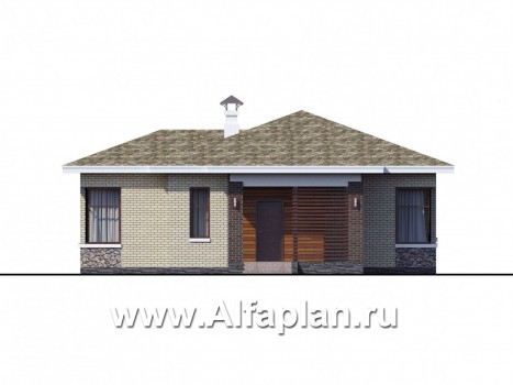 Проекты домов Альфаплан - Проект одноэтажного дома с угловыми окнами - превью фасада №1