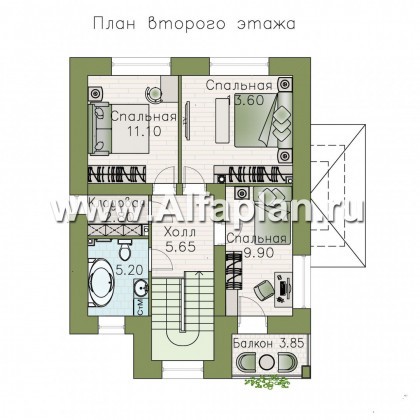 Проекты домов Альфаплан - "Рациональ" - Компактный коттедж для узкого участка - превью плана проекта №2