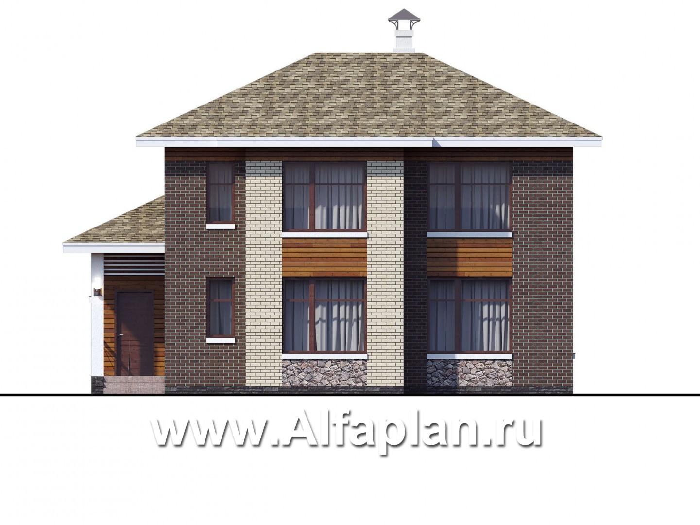 Проекты домов Альфаплан - Загородный дом с четырьмя спальными комнатами - изображение фасада №1