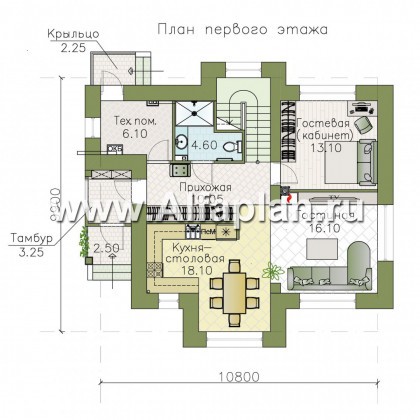 Проекты домов Альфаплан - Загородный дом с четырьмя спальными комнатами - превью плана проекта №1
