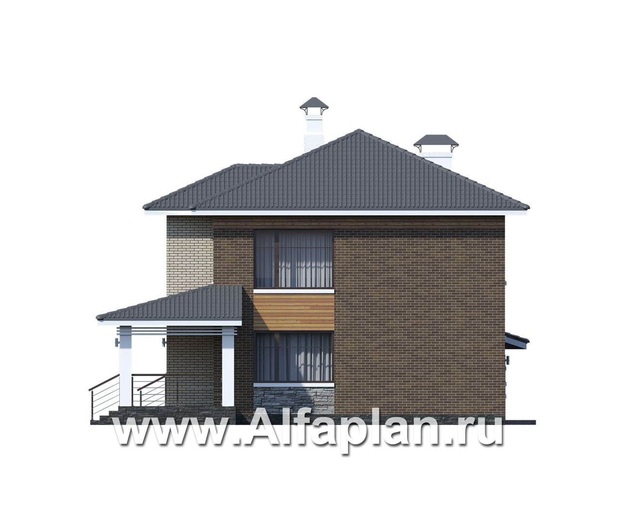 Проекты домов Альфаплан - «Летний вечер» - современный двухэтажный коттедж с гаражом на два автомобиля - изображение фасада №2