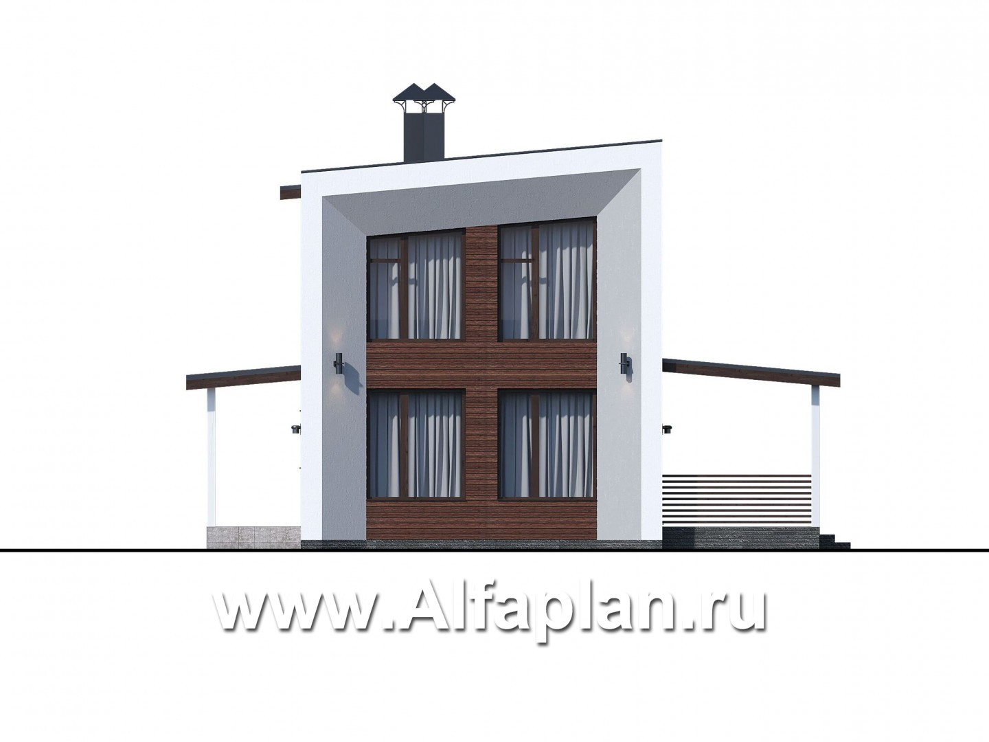 Проекты домов Альфаплан - «Сигма» - футуристичный дом в два этажа - изображение фасада №1