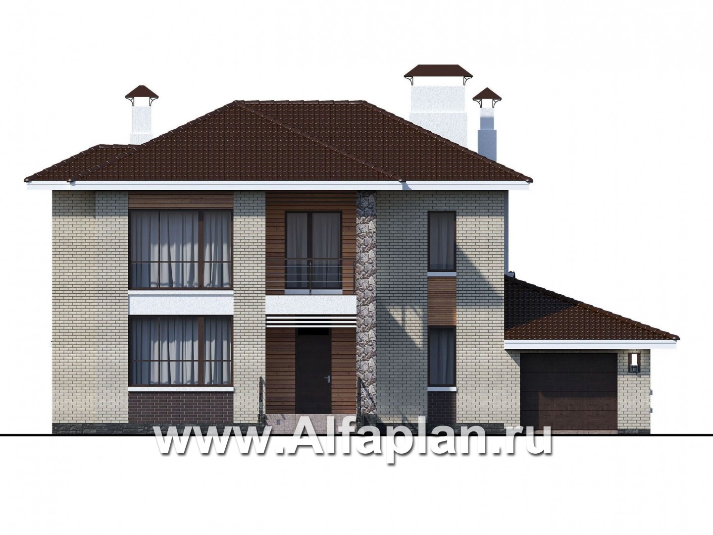 Проекты домов Альфаплан - «Формула успеха» - загородный дом с гаражом - изображение фасада №1