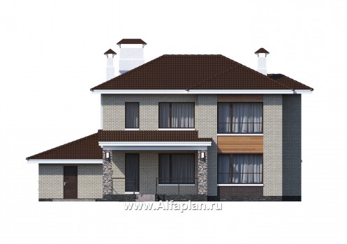 Проекты домов Альфаплан - «Формула успеха» - загородный дом с гаражом - превью фасада №4