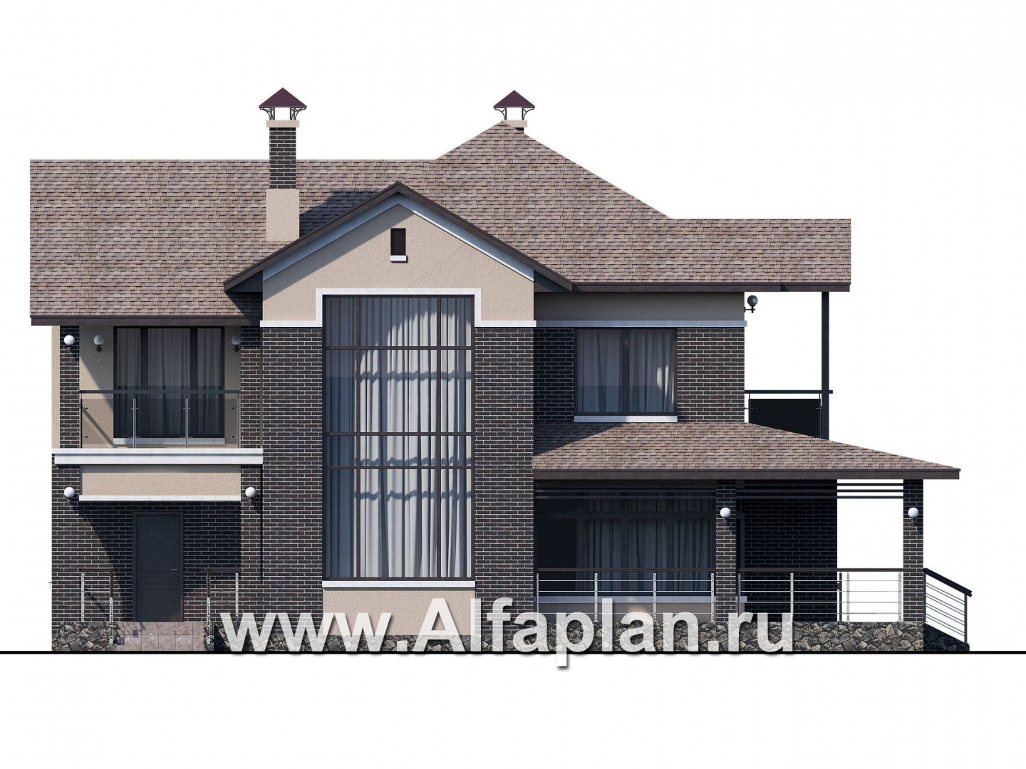 Проекты домов Альфаплан - «Голицын» — особняк с двусветной гостиной и сауной - изображение фасада №1
