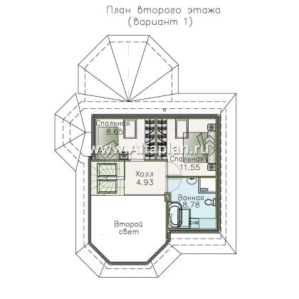 Проекты домов Альфаплан - «Душечка» - небольшой дом с мансардой - превью плана проекта №2