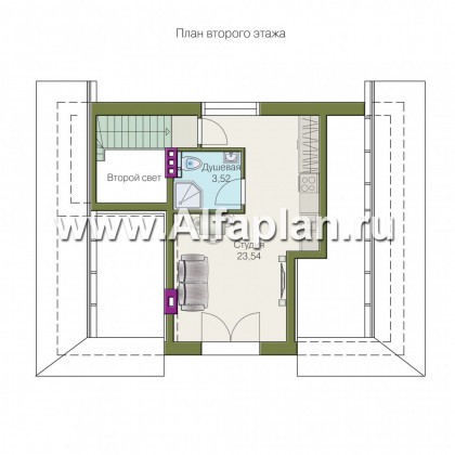 Проекты домов Альфаплан - «Замечательный сосед» - небольшой дом с верандой и студией в мансарде - превью плана проекта №2