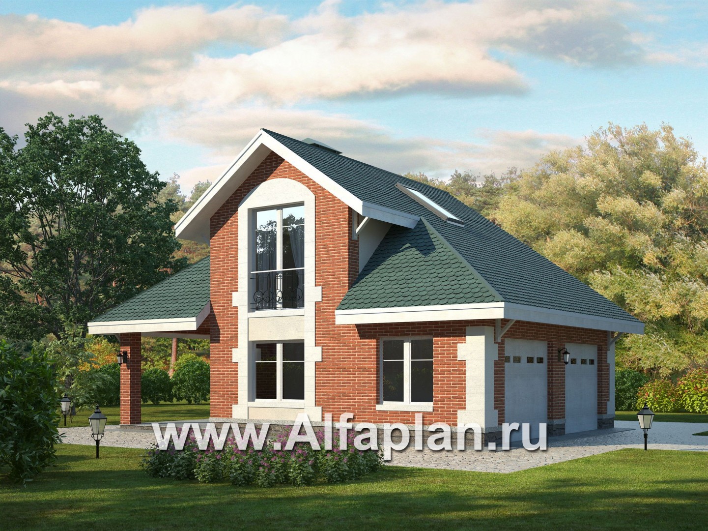 Проекты домов Альфаплан - Гараж со студией в мансарде - основное изображение