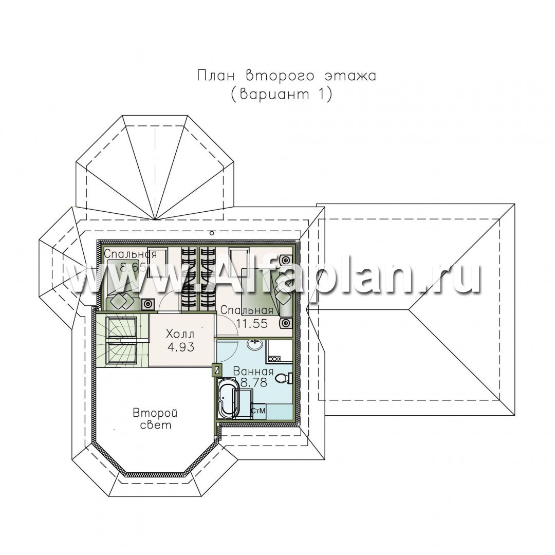 Проекты домов Альфаплан - «Душечка плюс» - компактный дом с навесом для машин - план проекта №2