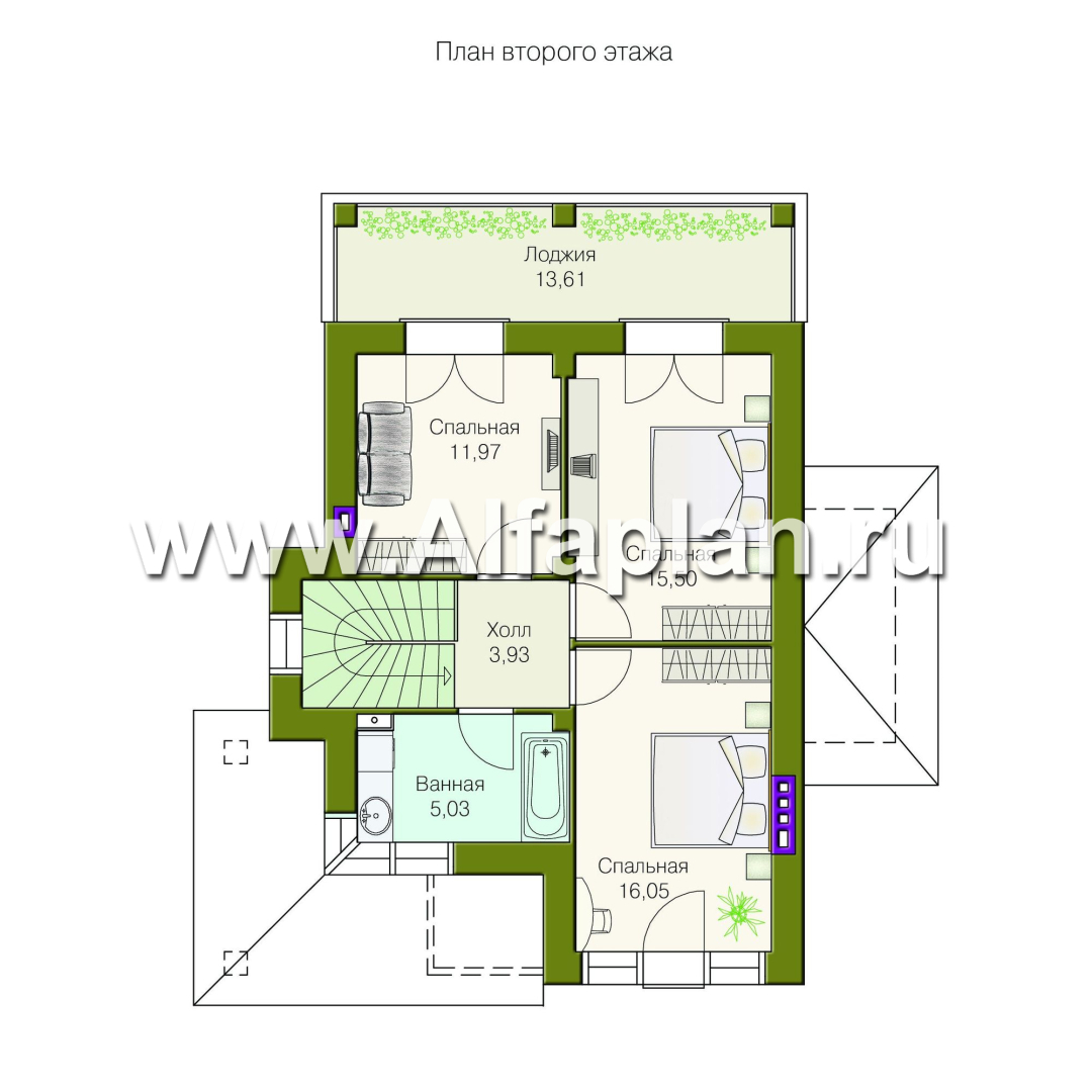 Проекты домов Альфаплан - «Оникс» - компактный двухэтажный дом для небольшого участка - изображение плана проекта №2