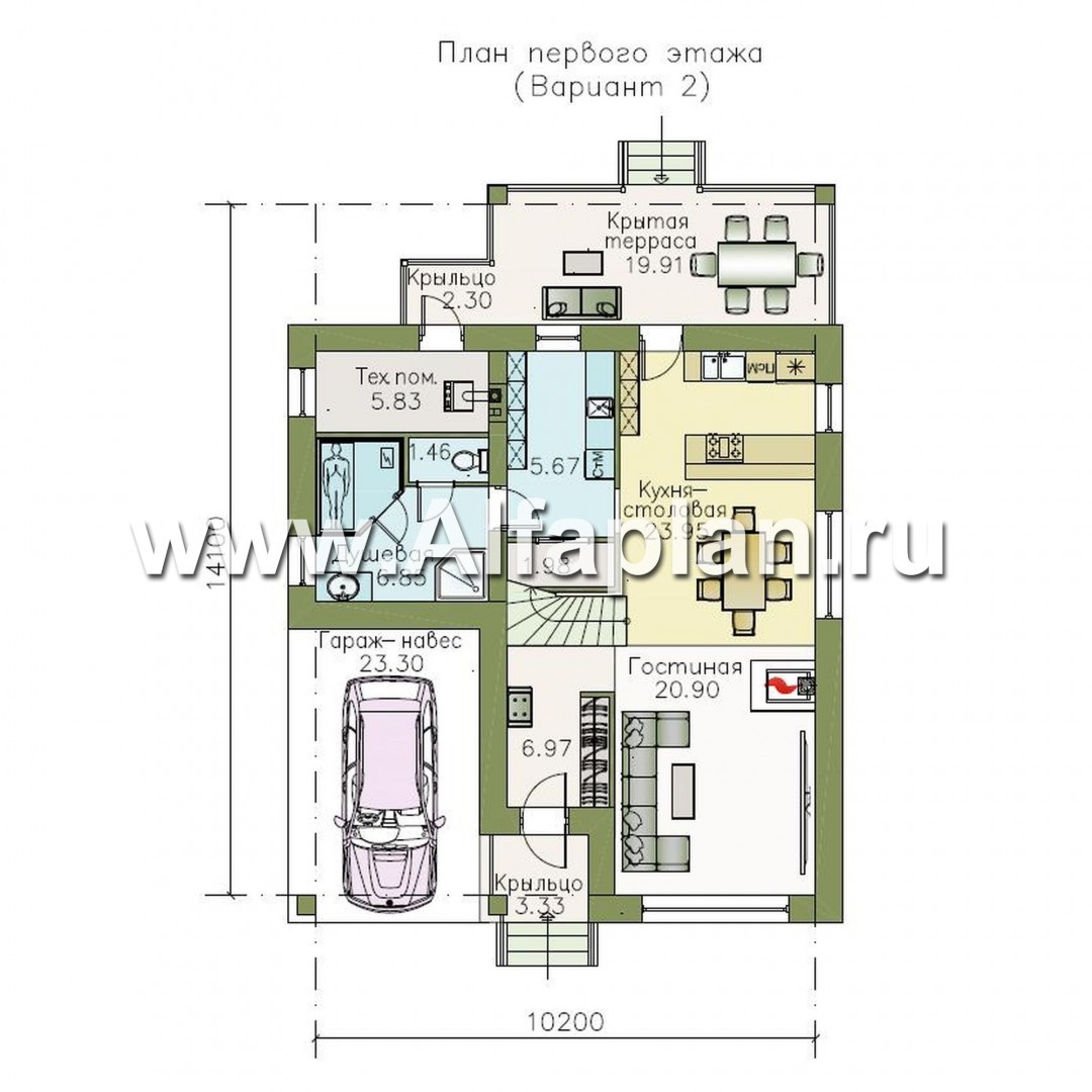 Проекты домов Альфаплан - «Западный бриз» - рациональный дом с удобным планом - план проекта №2