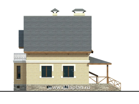 Проекты домов Альфаплан - Дом из газобетона «Шевалье плюс» с цокольным этажом - превью фасада №2