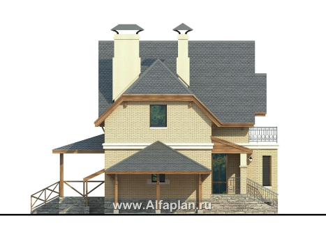 Проекты домов Альфаплан - Дом из газобетона «Шевалье плюс» с цокольным этажом - превью фасада №3