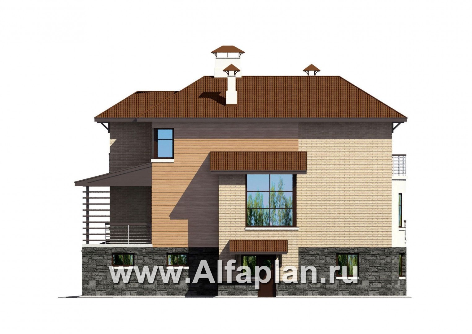 Проекты домов Альфаплан - «Светлая жизнь» - современный дом с большими окнами - изображение фасада №2