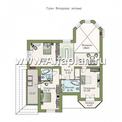 «Гавань» - проект дома с мансардой, с эркером, планировка со вторым светом и лестницей в гостиной, для большой семьи - превью план дома
