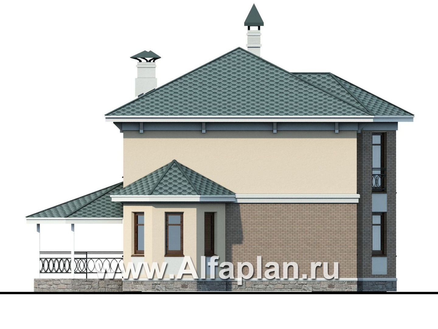 Проекты домов Альфаплан - «Классический»- двухэтажный особняк с эркером - изображение фасада №3