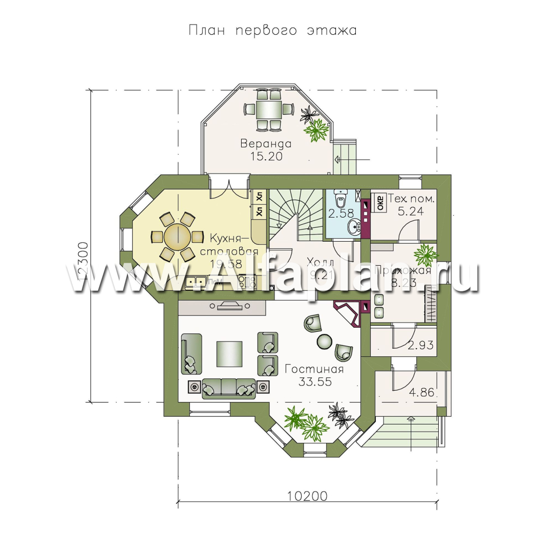 Проекты домов Альфаплан - «Классический»- двухэтажный особняк с эркером - изображение плана проекта №1