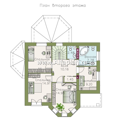 Проекты домов Альфаплан - «Классический»- двухэтажный особняк с эркером - превью плана проекта №2