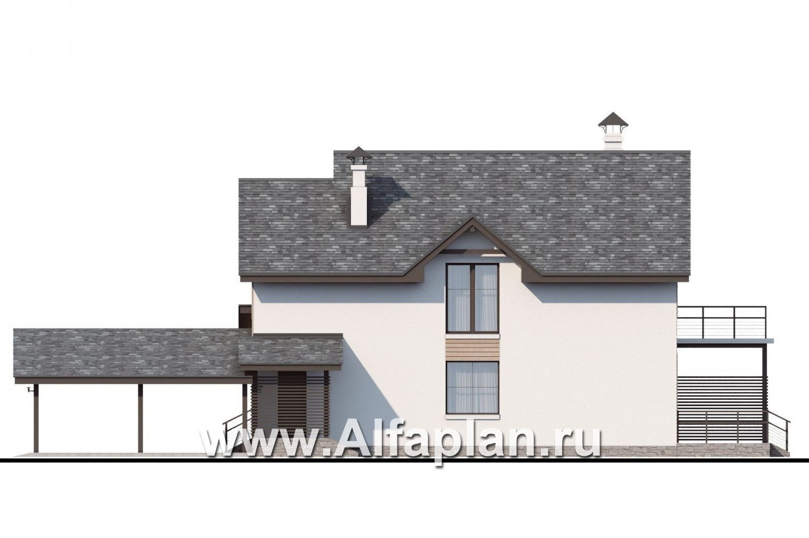 Проекты домов Альфаплан - «Гольфстрим» - дом с навесом для 2-х машин для узкого участка - изображение фасада №2