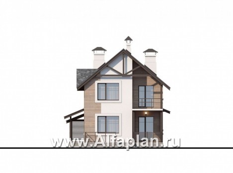Проекты домов Альфаплан - «Гольфстрим» - дом с навесом для 2-х машин для узкого участка - превью фасада №4