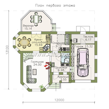 Проекты домов Альфаплан - «Душечка» - небольшой дом с мансардой и гаражом - превью плана проекта №1