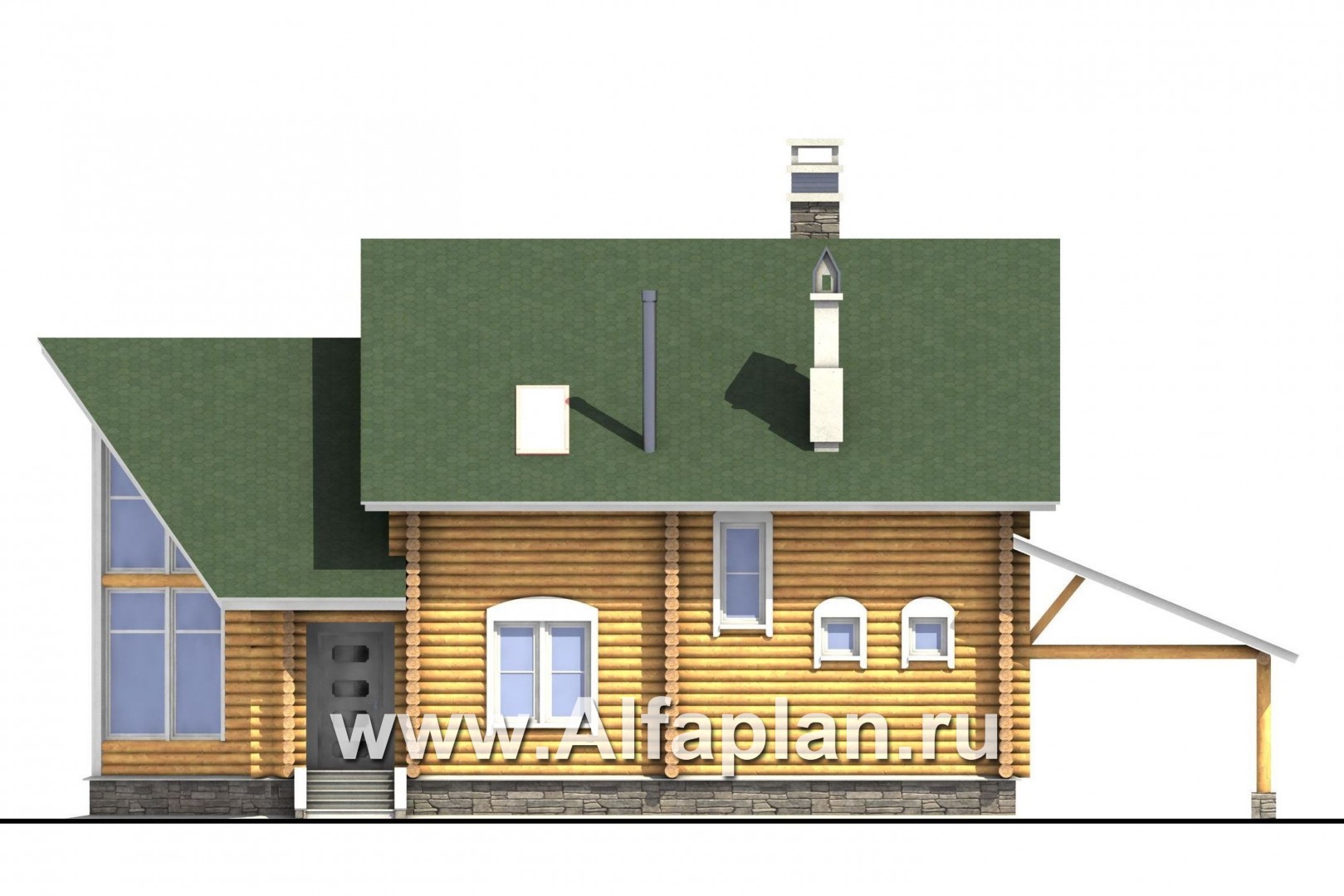 Проекты домов Альфаплан - «Новая Традиция» — деревянный дом с треугольной верандой - изображение фасада №4