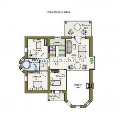«Консул» - проект дома, со вторым светом гостиной, с террасой и с эркером, в стиле модерн - превью план дома