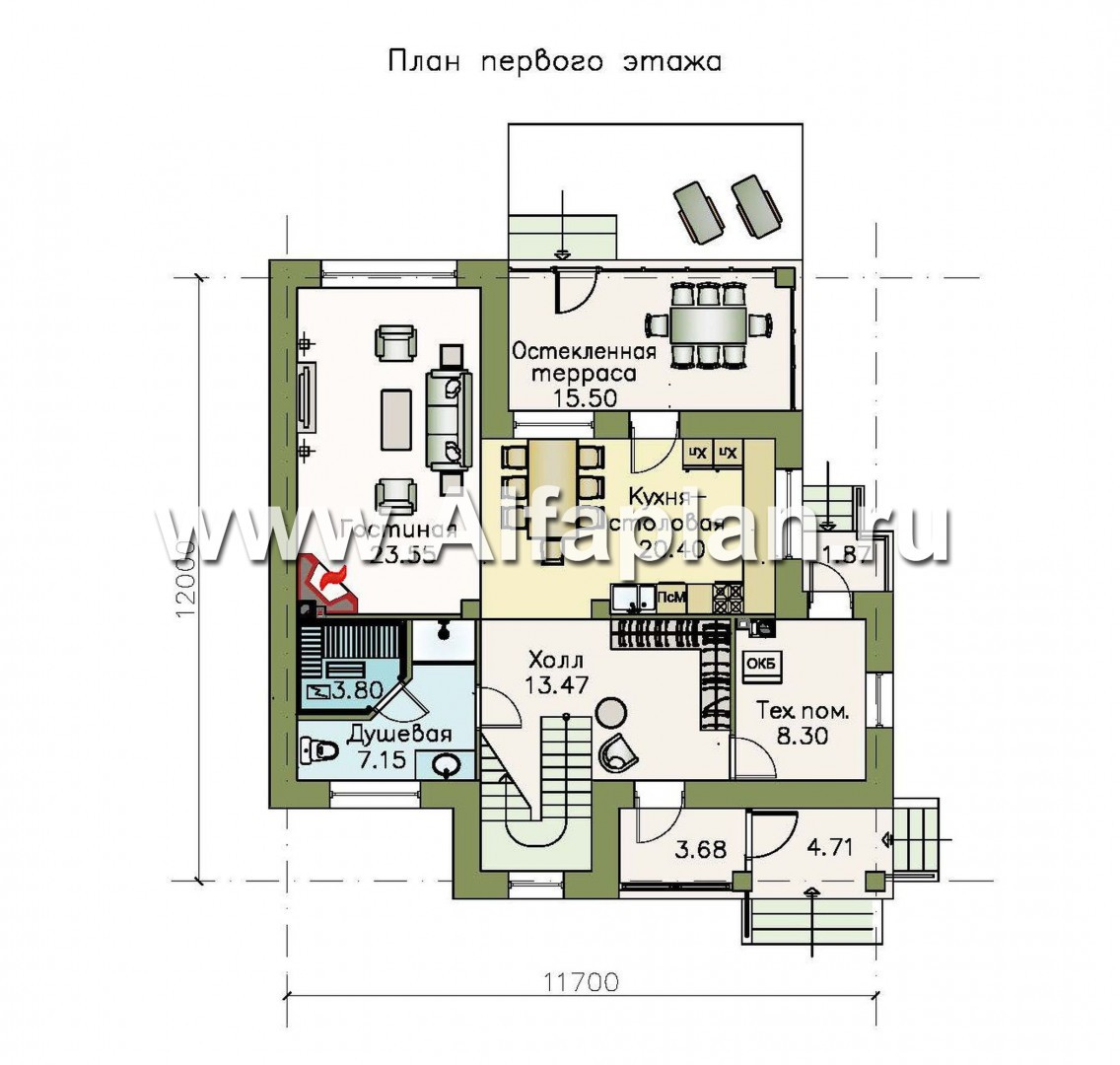 Проекты домов Альфаплан - «Кваренги» - классический коттедж с террасой и просторной лоджией - план проекта №1
