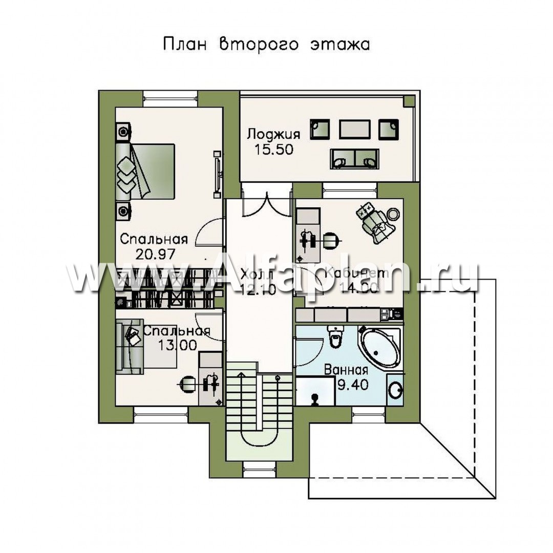 Проекты домов Альфаплан - «Кваренги» - классический коттедж с террасой и просторной лоджией - план проекта №2
